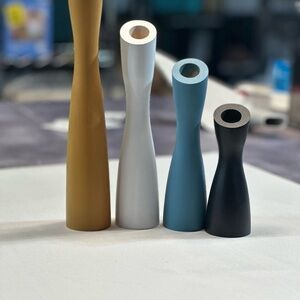 Set of Four Modern Candle Holders in Gold, White, Blue, and Black